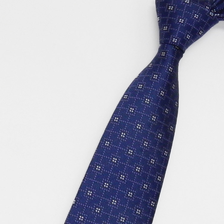 京都西陣織 ネクタイ シルク100% 紺×青紫×シルバー/小紋格子風 メール便OK NJ-KO05拍卖