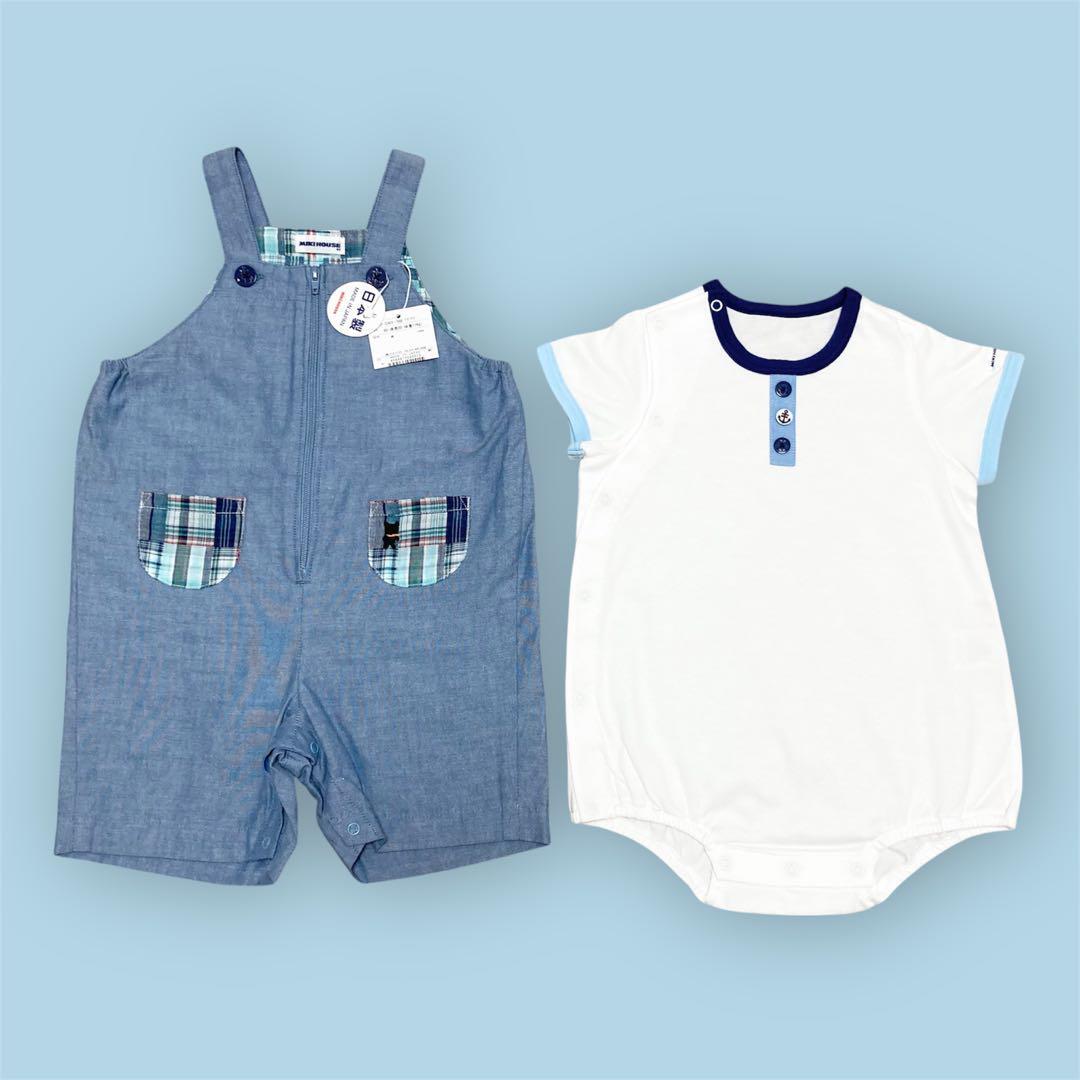 新品未使用タグ付き ミキハウス 80 夏物 ロンパース 半袖 セットアップ まとめ売り クマ柄 日本製 男の子拍卖