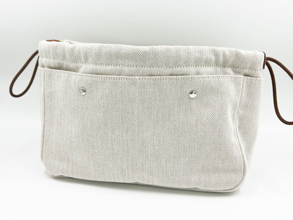 HERMES エルメス フールビ25 バッグインバッグ トワルシェブロン キャンバス レザー ブラウン Y刻印 超美品拍卖