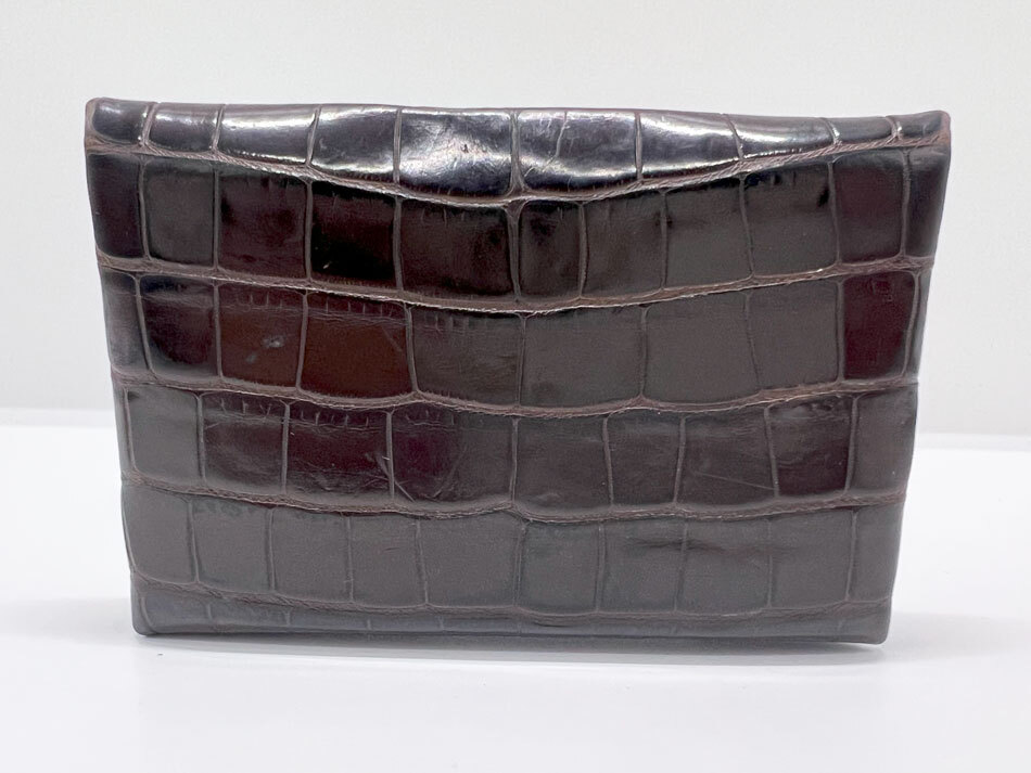 HERMES エルメス カルヴィ カードケース クロコダイル アリゲーターマット ダークブラウン こげ茶 D刻印拍卖