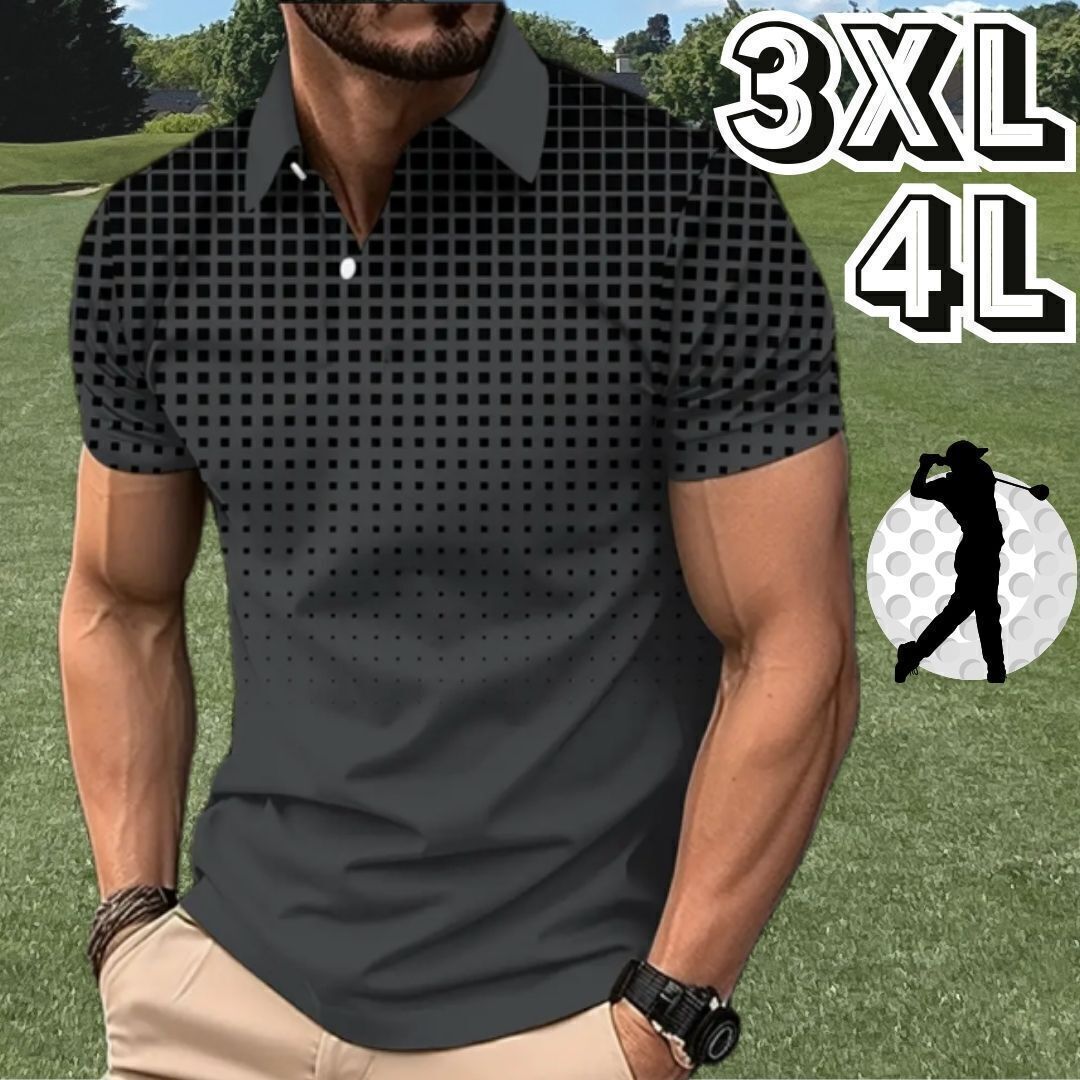 メンズ ゴルフウェア ポロシャツ 春夏 半袖 シャツ ブラック 黒 グレー 春 夏 シンプル★大きい サイズ XXXL 3XL 4L★スポーツウェア拍卖