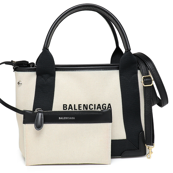 美品 バレンシアガ ネイビーカバス XS トートバッグ ポーチ付き アイボリー×ブラック 2WAYバッグ BALENCIAGA拍卖