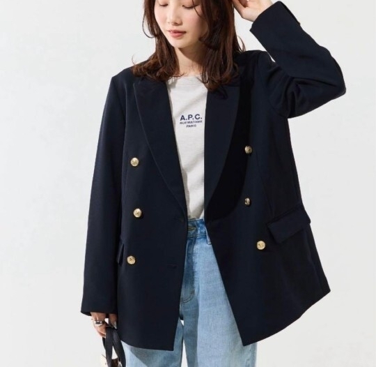 極美品 未使用級 フリークスストア レディース ダブル テーラードジャケット ブレザー 紺ブレ 金ボタン ネイビー 濃紺 24SS拍卖