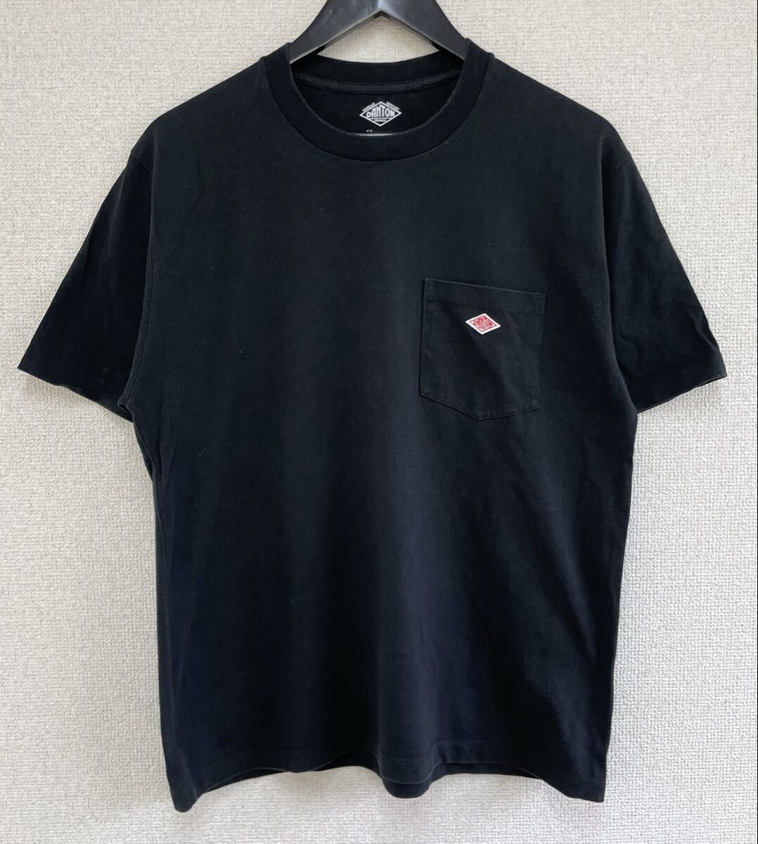 美品 DANTON ダントン クルーネック 半袖 Tシャツ ポケT トップス ブラック 42号 レディース XLサイズ 大きなサイズ 正規品拍卖