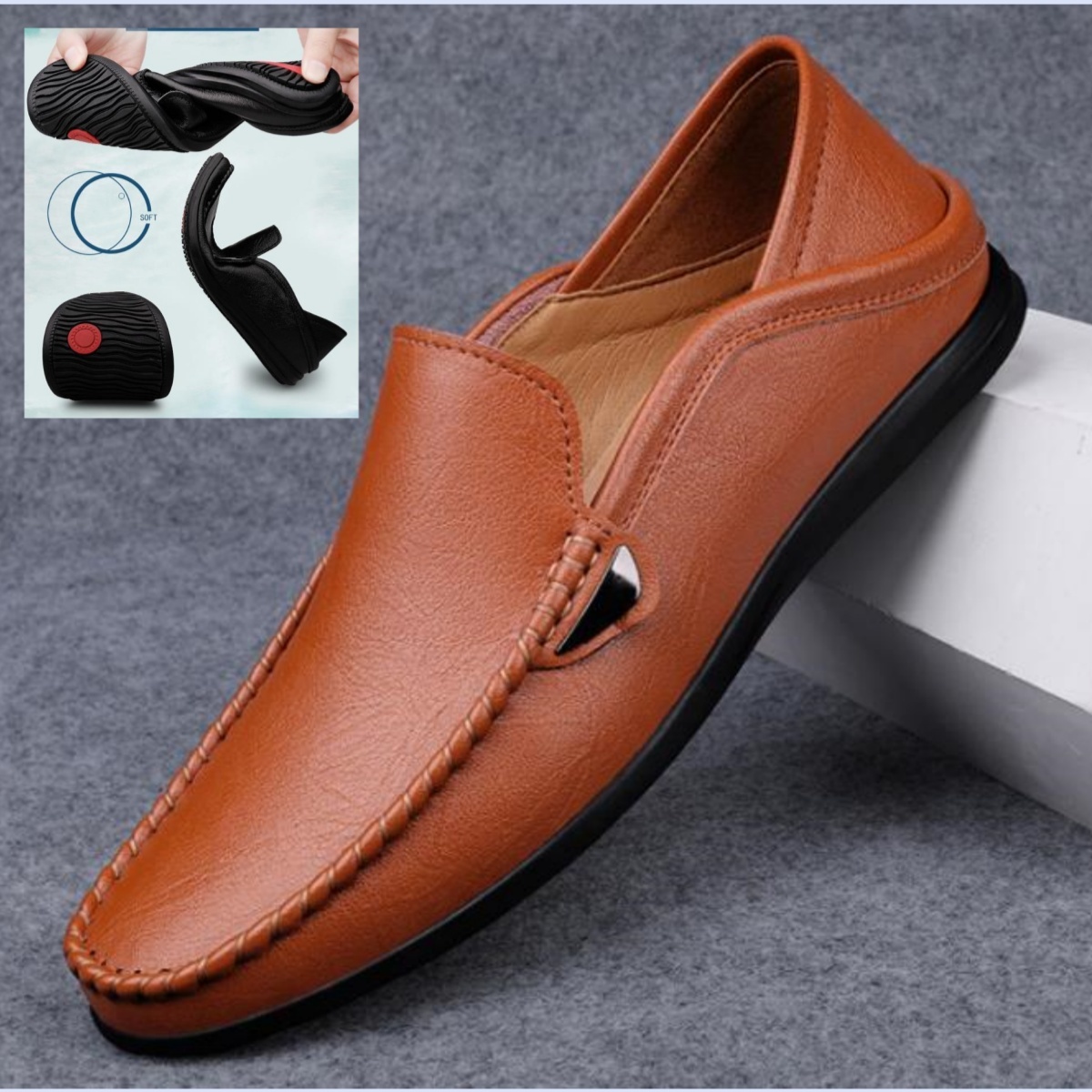 ローファー スリッパー スリッポン 2WAY 新品★メンズ ドライビングシューズ 春秋靴【19001】ブラウン 26.5cm拍卖