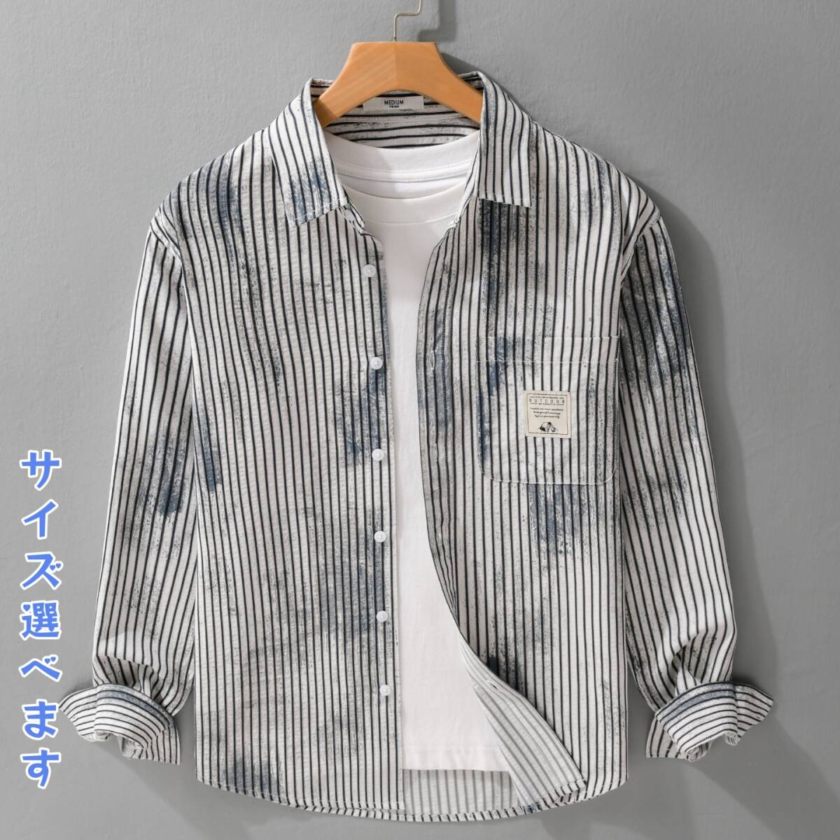 シャツジャケット 長袖シャツ シャツ 新品★メンズ トップス コットンシャツ 開襟シャツ ウエスタンシャツ ストライプ【3136】3XL拍卖