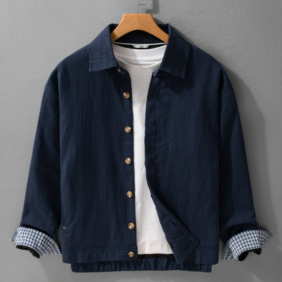 綿麻ジャケット ジャンパー ブルゾン 新品★メンズ テンセル混ん 春秋服 ライトアウター カジュアルジャケット【W04】紺色 2XL拍卖