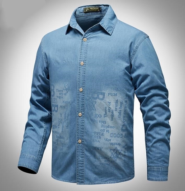 デニムシャツ シャツジャケット トップス 新品★メンズ ウエスタン カジュアルシャツ 春服夏服秋服【2303】ブルー 5XL拍卖