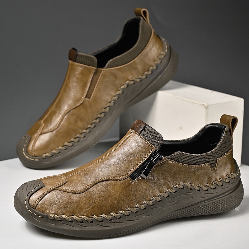 スリッポン スニーカー 新品★メンズ ドライビングシューズ アウトドアシューズ 男性靴 春秋靴【20886】カーキ 26.0cm拍卖