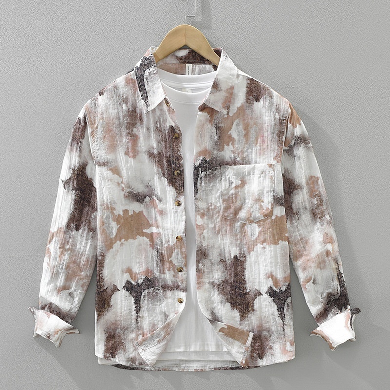 アロハシャツ 長袖シャツ シャツ 新品★メンズ トップス 軽量通気 開襟シャツ カジュアルシャツ【7732】珈琲色 L拍卖