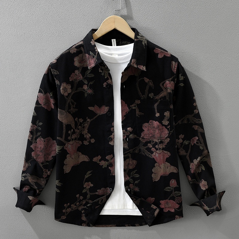 シャツジャケット 長袖シャツ シャツ 新品★メンズ トップス 軽量通気 開襟シャツ カジュアルシャツ【7676】黒 M拍卖