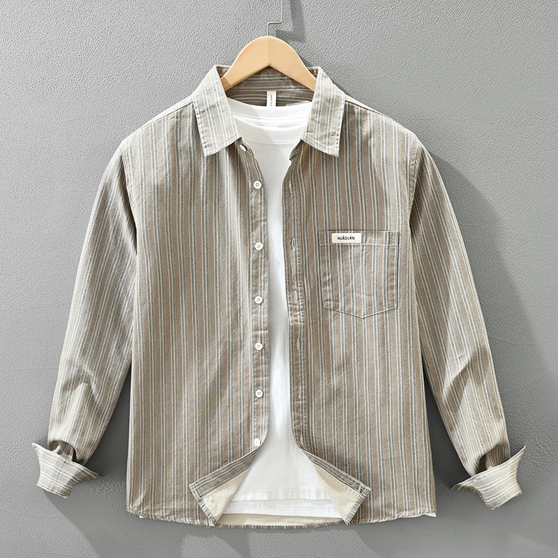 長袖シャツ シャツジャケット 新品★メンズ トップス 春秋服 ストライプ ウエスタンシャツ カジュアルシャツ【M7770】珈琲色 XL拍卖