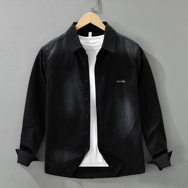 長袖シャツ シャツ トップス 新品★メンズ 開襟シャツ カジュアルシャツ 春服秋服 プリント コットンシャツ【M7713】黒 3XL拍卖