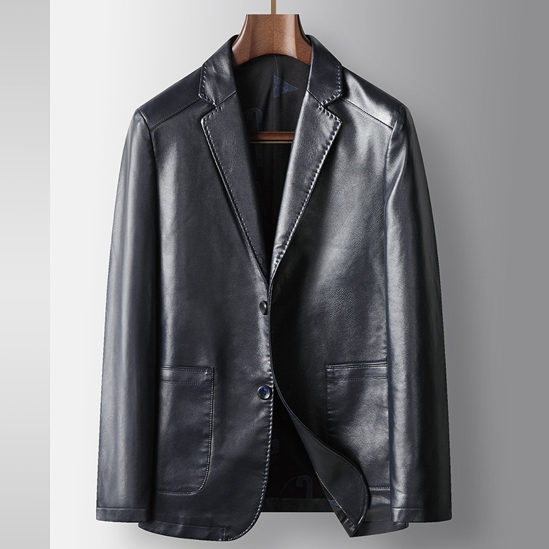 ジャケット テーラードジャケット フェイクレザージャケット メンズ*新品 ブレザー 春秋冬服 アウター【YSY2202】ブルー 3XL拍卖