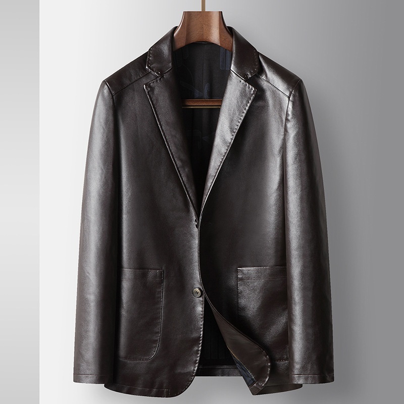 ジャケット テーラードジャケット フェイクレザージャケット メンズ*新品 ブレザー 春秋冬服 アウター【YSY2202】ブラウン M拍卖