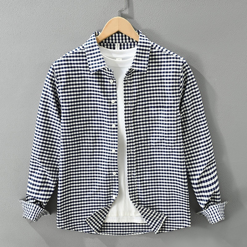 チェックシャツ 長袖シャツ シャツジャケット カジュアルシャツ 新品*メンズトップス 春服秋服 コットン【M7838】ブルー L拍卖