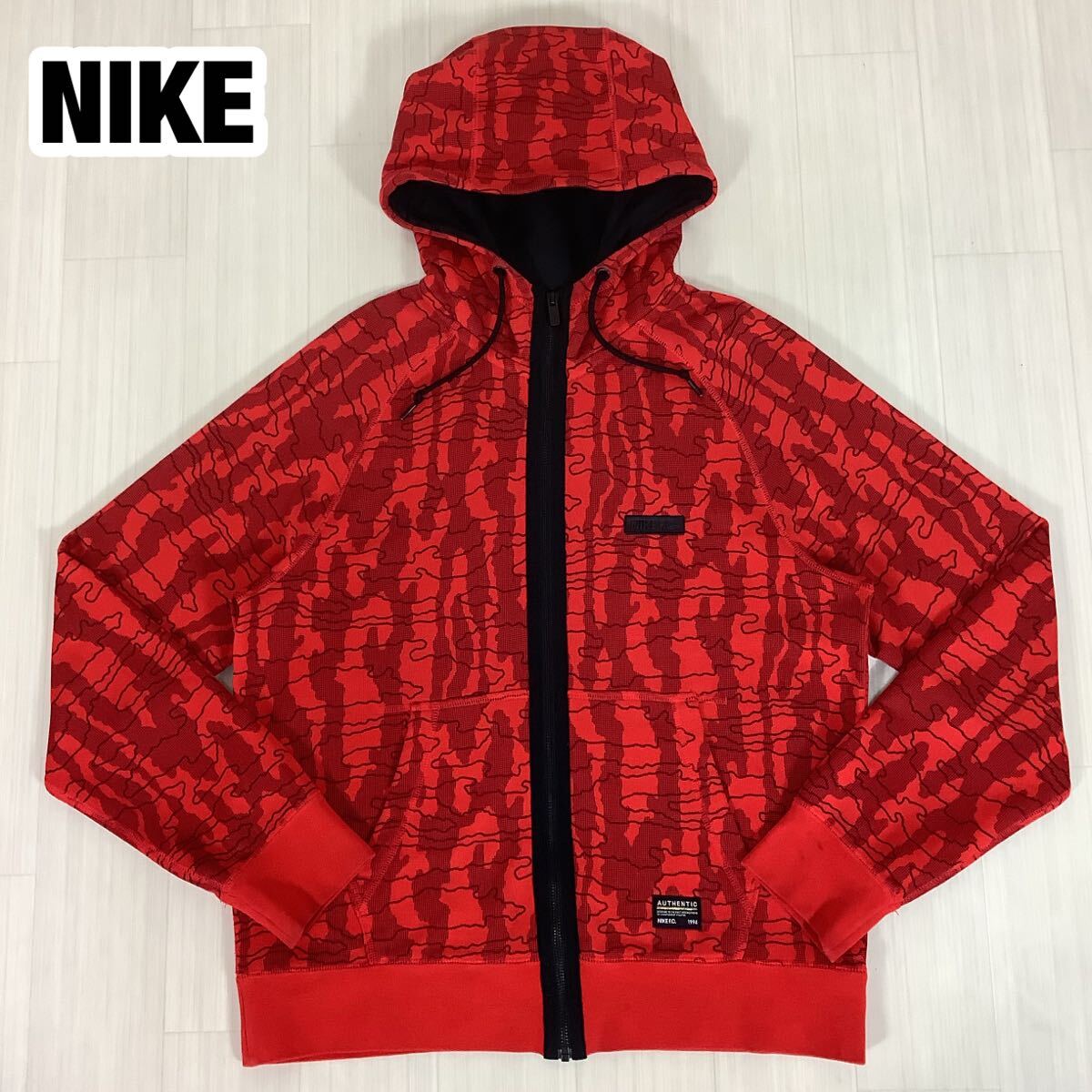 NIKE FC ナイキエフシー ジップアップパーカー フーディ L レッド迷彩 カモフラ パイル裏地拍卖