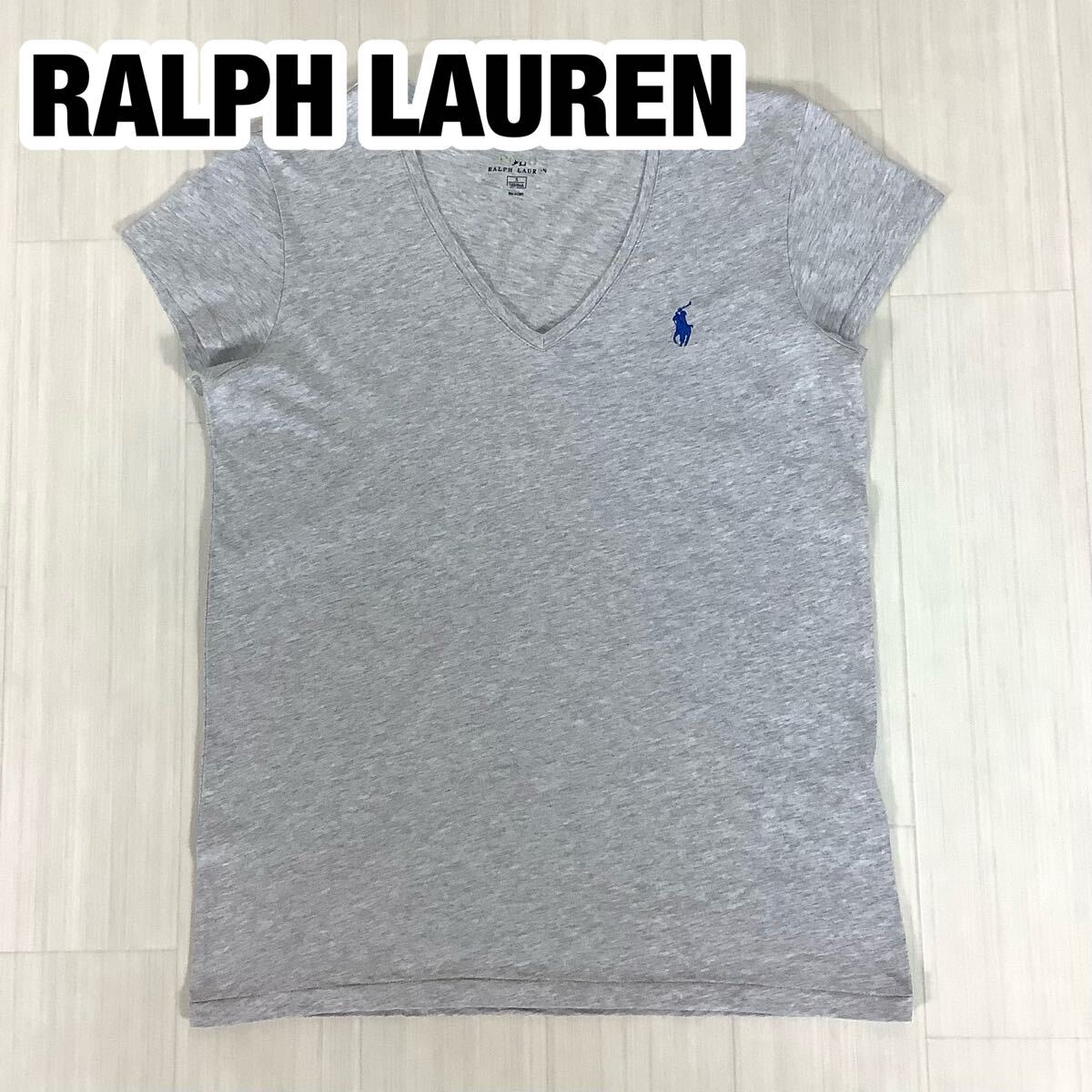 POLO RALPH LAUREN ポロラルフローレン Vネック 半袖Tシャツ S 霜降りグレー 刺繍ポニー拍卖