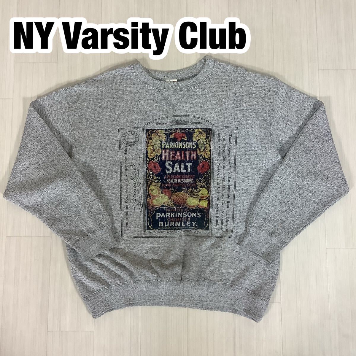 NY Varsity Club バーシティクラブ スウェット トレーナー M 霜降りグレー ビッグプリント 裏地パイル拍卖