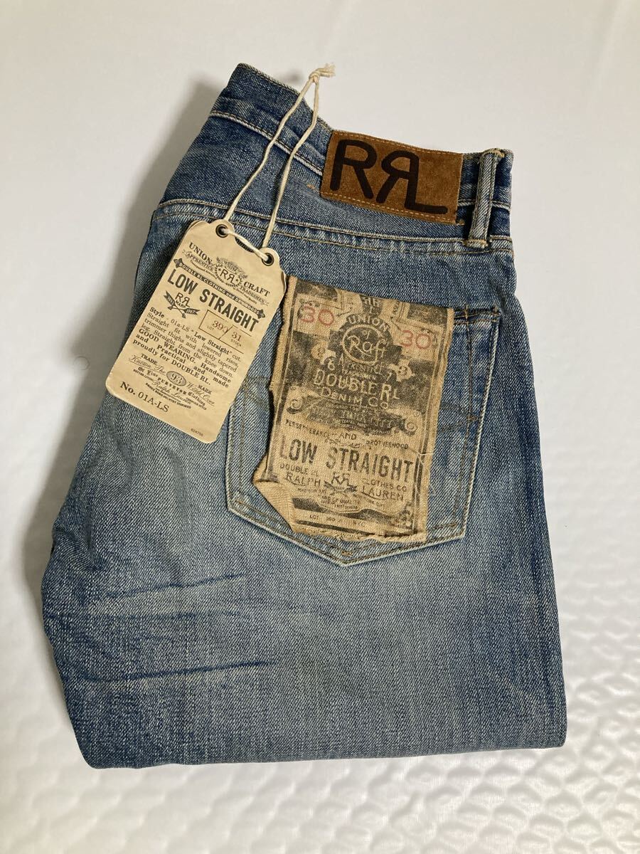 RRL USA製 ヴィンテージ加工 LOW STRAIGHT JEANS 30×30 デニムパンツ ローストレート ジーンズ アメリカ製 ラルフローレン ヒゲ 拍卖