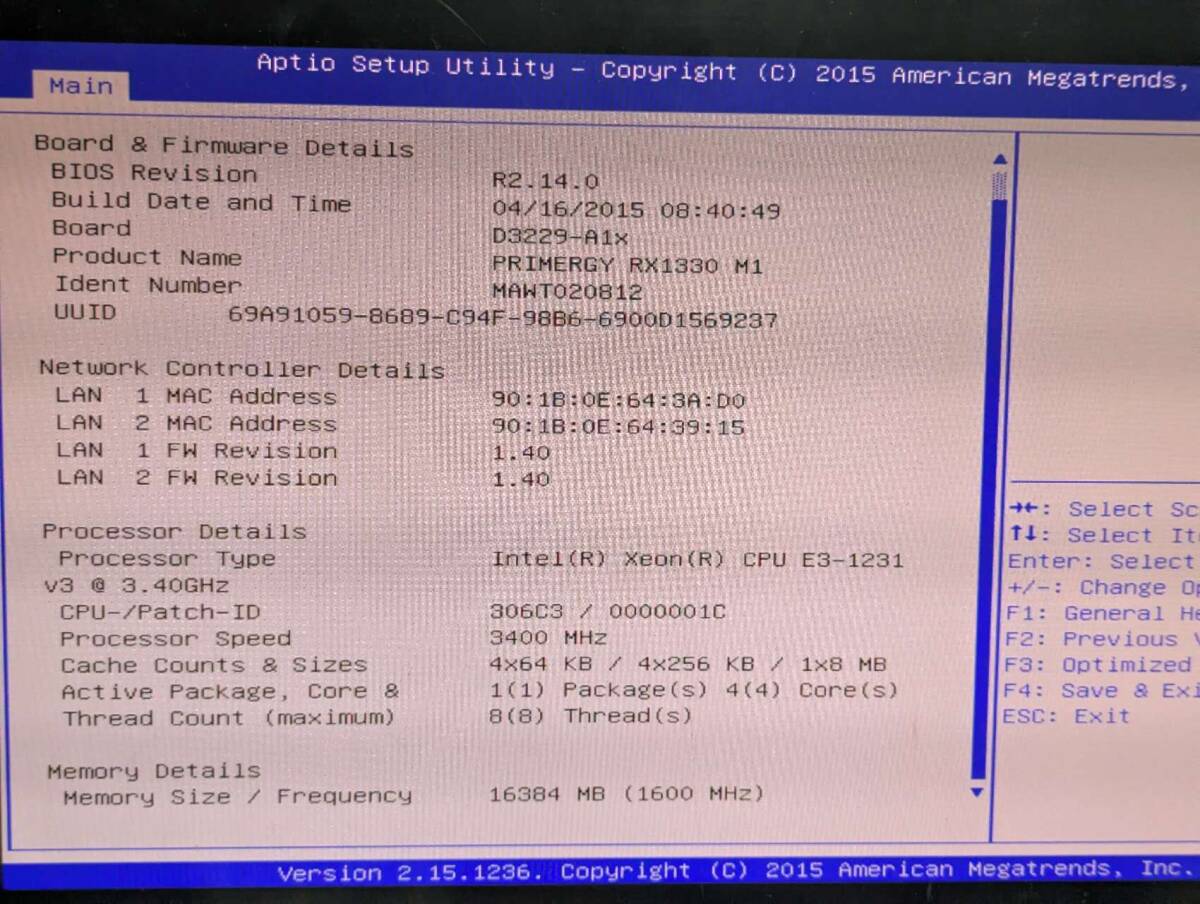 外観変形【通電確認のみ】現状品 FUJITSU PRIMERGY RX1330 M1 E3-1231v3 メモリー PC3 8GBx2枚計16GB HDD無し サーバー SA2509拍卖