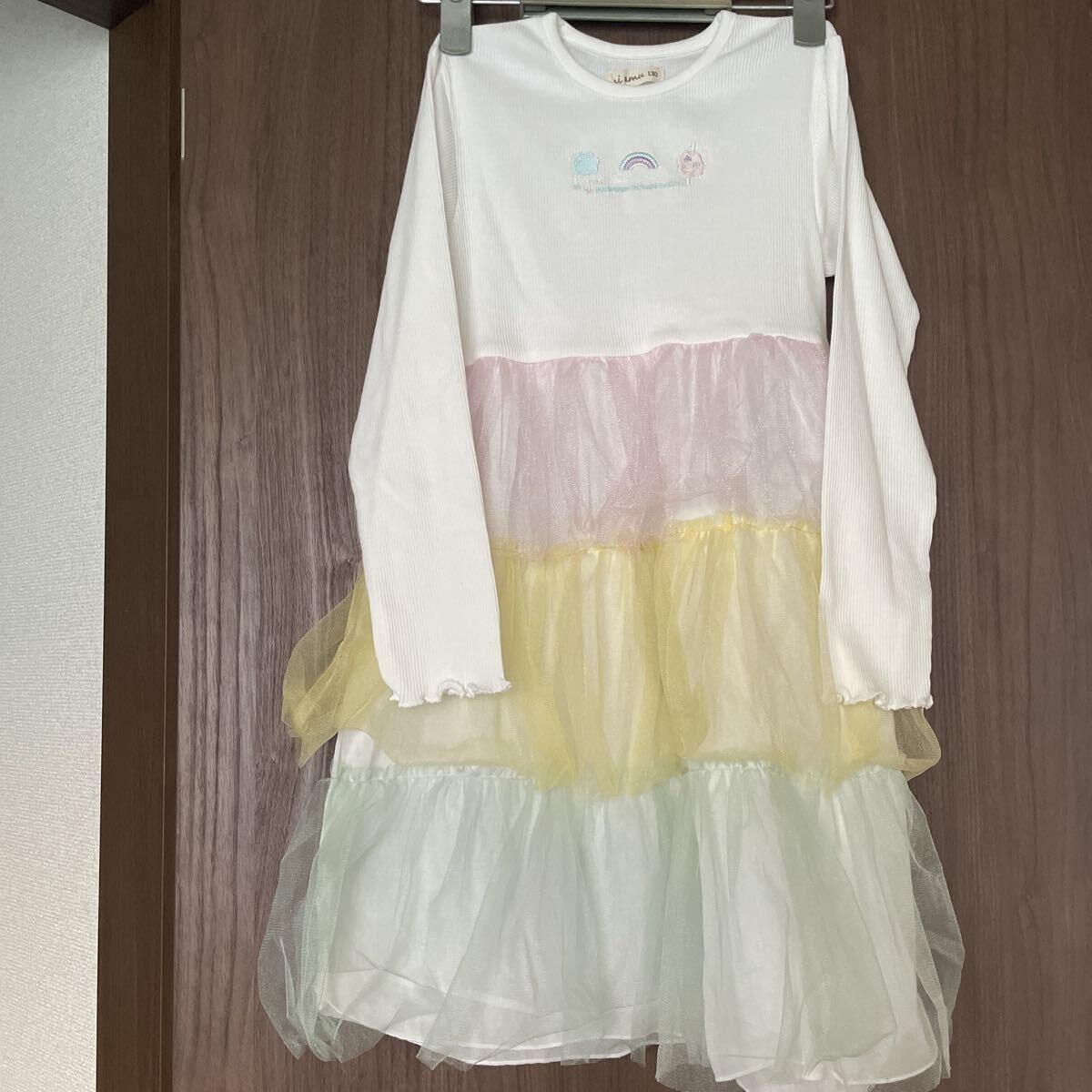 ami amu チュール ティアード 長袖ワンピース 130拍卖