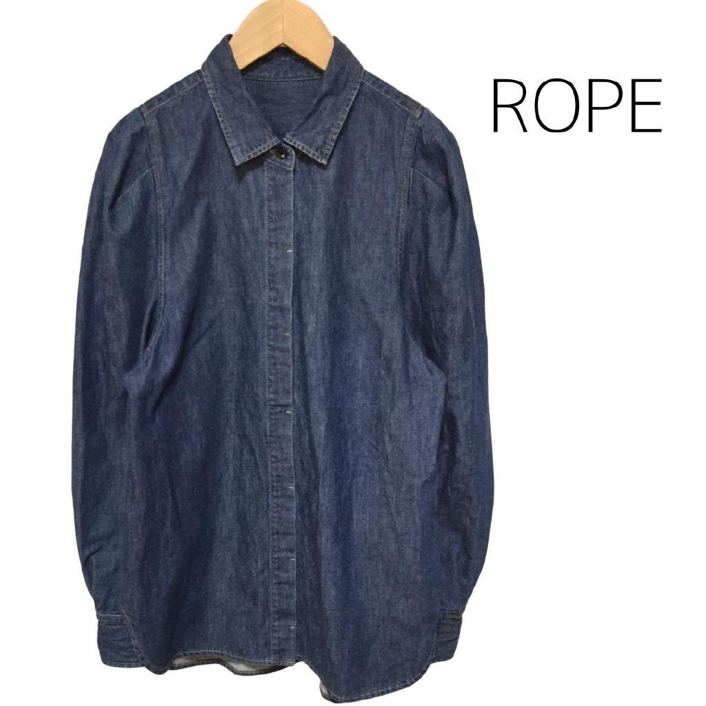 【送料込】 ROPE' ロペ シャツ・ブラウス ブルー 青 綿 OKAYAMA Denim×ROPE デニムタックスリーブシャツ 日本製 size38 M キャリア/973291拍卖