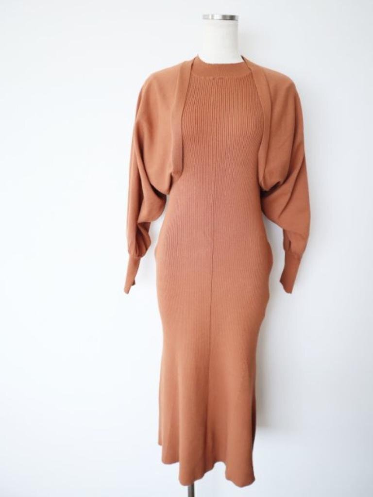 新品タグ付き【送料込】NATURAL BEAUTY BASIC カジュアルドレス ボレロ&マーメイドニットワンピース Sサイズ ブラウン 可愛い 6458746拍卖