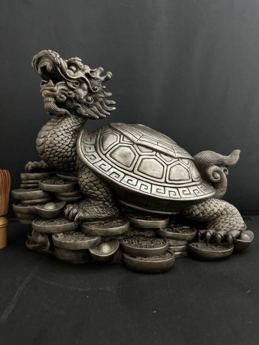 龍亀 大型 白銅製 仏像 金運 招財 彫刻 置物 縁起 開運 風水 骨董 インテリア アンティーク拍卖