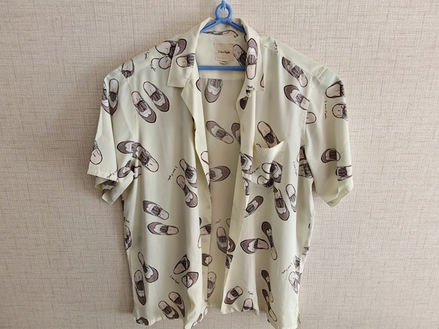 超希少★I love Kyohei 柴田恭兵 アロハ (オープン) 限定 シャツ Largeサイズ 半袖 グレーシューズ柄★アイ ラブ キョウヘイ★入手困難拍卖