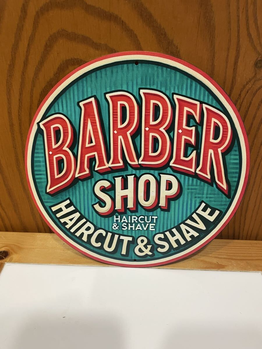 新作☆理容・barber 丸型 ブリキ看板 サイン a拍卖
