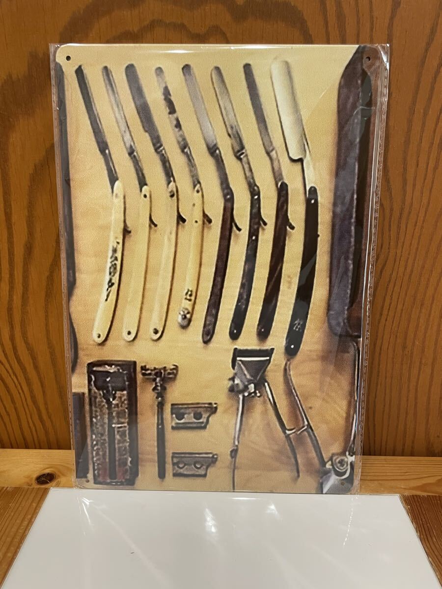 新作☆理容・barber ブリキ看板 c拍卖