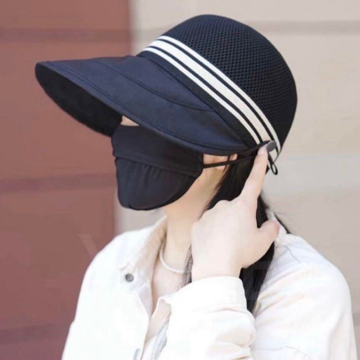 帽子 UVカット 黒 ブラック メッシュ キャップ レディース キャスケット帽子 つば広 紫外線対策 ライン サンバイザー ゴルフ拍卖