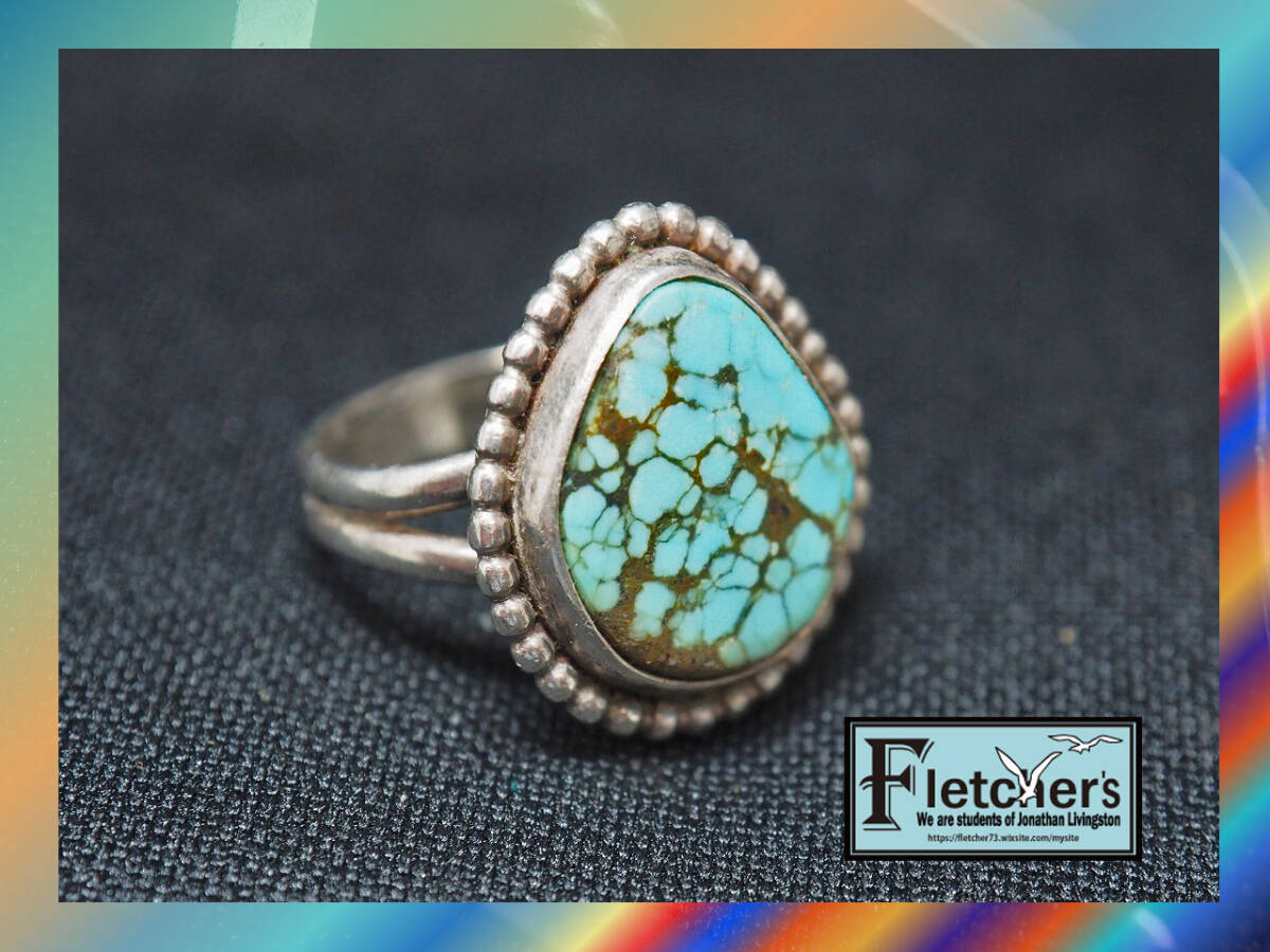 西海岸スタイル ナバホ族作家作 スパイダーウェッブターコイズ&シルバーリング 約9.5 aa31拍卖