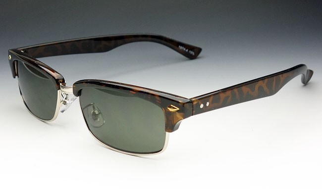 おしゃれ サングラス メンズ 細めのレトロデザイン セル メタル サーモント型 UVカット 新品 べっ甲 グリーン拍卖