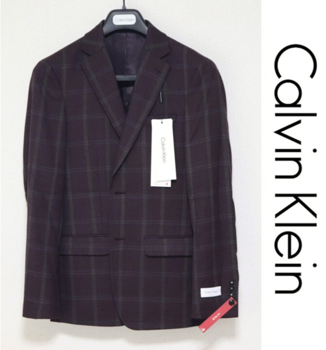 77,000円新品タグ付き【カルバンクライン】ウール混 チェック柄 2Bジャケット 36R(S-M) v7594拍卖
