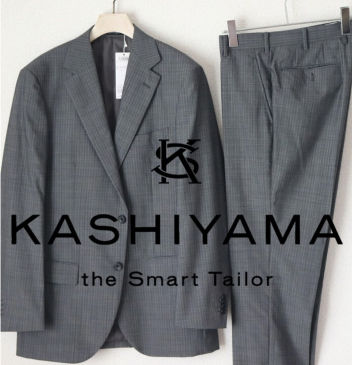 66,000円新品タグ付き【KASHIYAMA】毛100% イタリア製カノニコ生地 2Bシングルスーツ 灰 M v7567拍卖