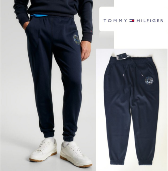 新品タグ付き【トミーヒルフィガー】ワッペン刺繍 ジョガーパンツ スウェットパンツ 紺 M v7604拍卖