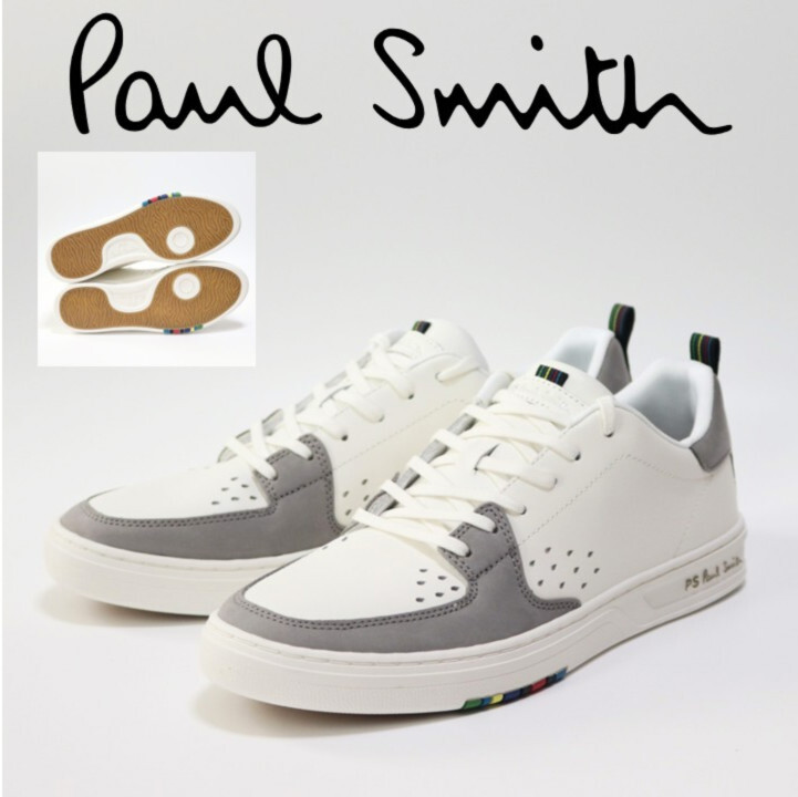 39,600円新品箱付き【ポールスミス】COSM レザースニーカー 白 UK 8(26.5cm) v7590拍卖