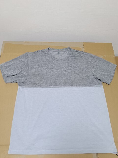 古着 大きいサイズ 3XL Tシャツ [ユニクロ ドライEXクルーネックT(カラーブロック・半袖)グレー 旧版 422969 02LIGHT GRAY 未使用拍卖