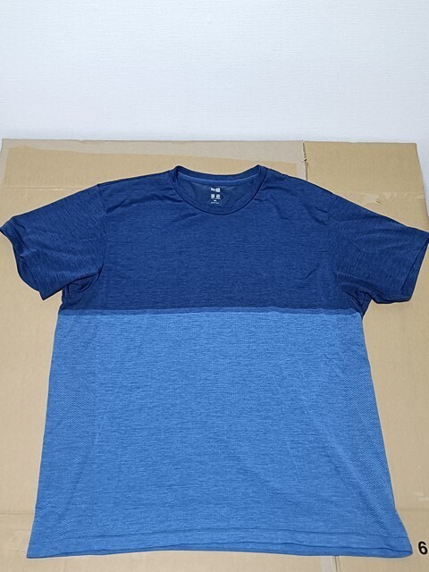 古着 大きいサイズ 3XL Tシャツ [ユニクロ ドライEXクルーネックT(カラーブロック・半袖)青 旧版 422969 66BLUE 未使用拍卖