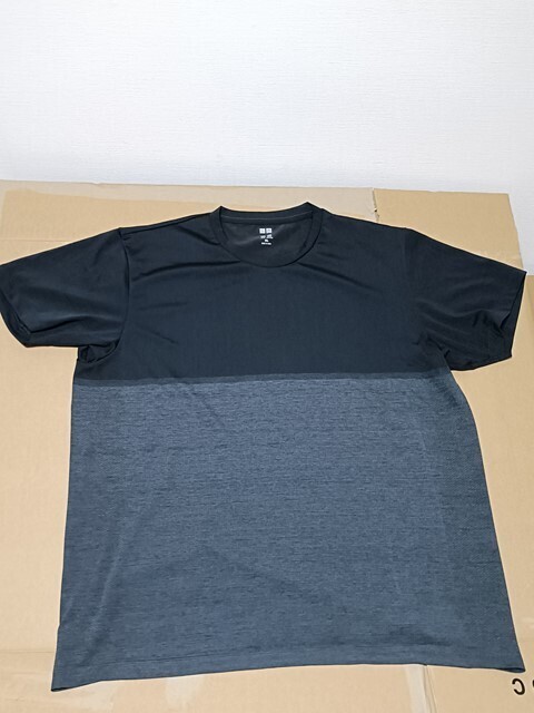 古着 大きいサイズ 3XL Tシャツ [ユニクロ ドライEXクルーネックT(カラーブロック・半袖)黒 旧版 422969 09BLACK拍卖