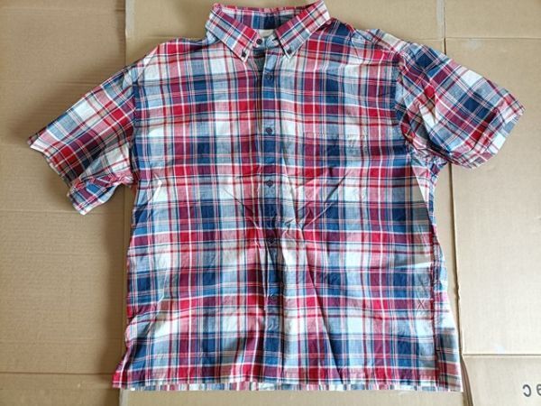 古着 大きいサイズ 3XL [ユニクロ マドラスチェックシャツ(半袖)赤系 ボタンダウン 448399 16RED 綿100% 未使用拍卖