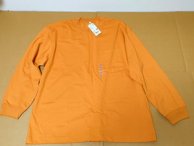 古着 大きいサイズ XXL 未使用 [ユニクロ ウォッシュコットンクルーネックTシャツ(長袖) 455404 ORANGE 綿100%拍卖