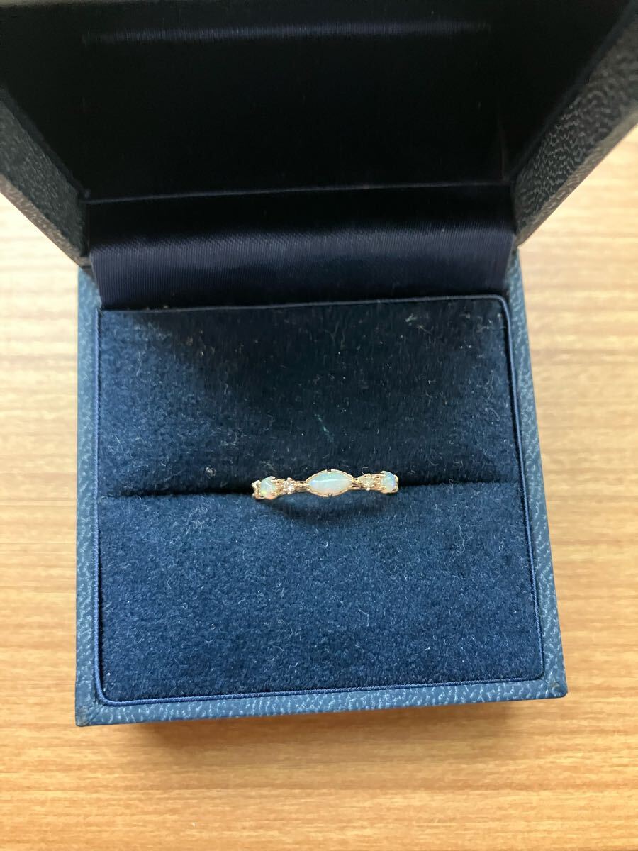 アガット agete K10 0.01刻印 ダイヤモンド オパール リング 指輪 細身拍卖