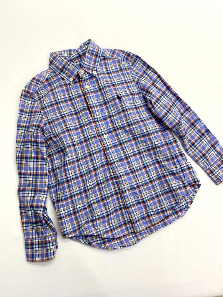ゆうパケットOK 美品 Ralph Lauren ラルフローレン 長袖 チェック ボタンダウン シャツ size5/青 ■■ ☆ fhc7 子供服拍卖