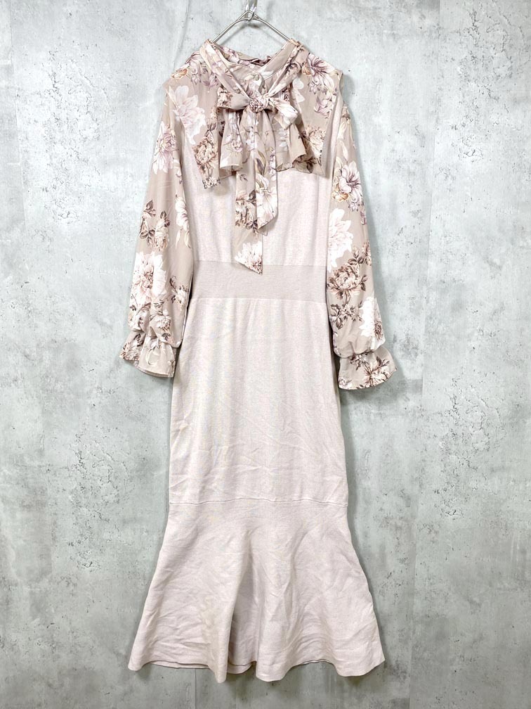 ゆうパケットOK BELINDA ベリンダ BA220722 袖切り替え リブ ロング ワンピース sizeF/ピンクベージュ ■■ ☆ fhc7 レディース拍卖