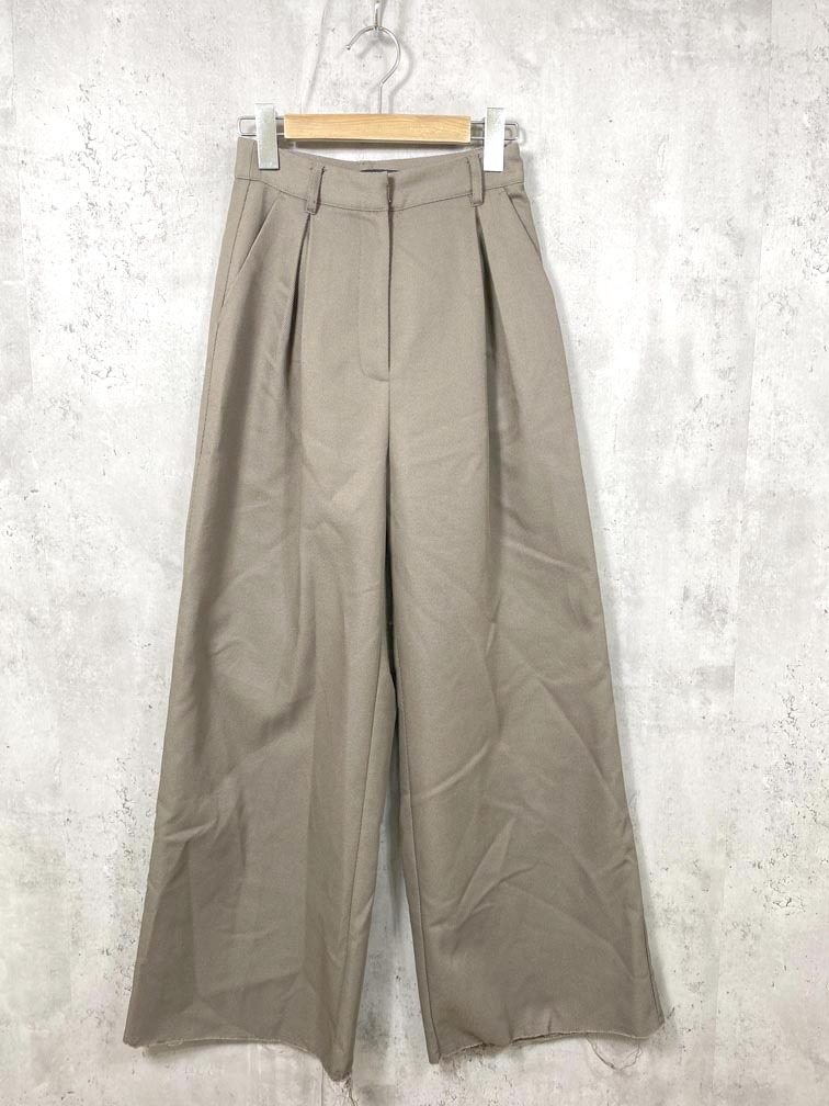 ゆうパケットOK EMODA エモダ 042210730101 カルゼ タック ワイド パンツ sizeS/茶 ■■拍卖