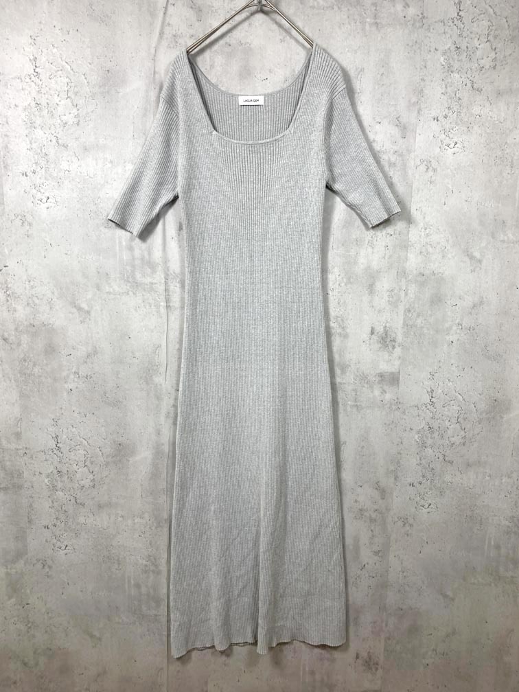 ゆうパケットOK 美品 LAGUA GEM ラグアジェム 510FSZ73-1480 定価7150円 カラーリブロング ワンピース sizeS/グレー ■◆拍卖