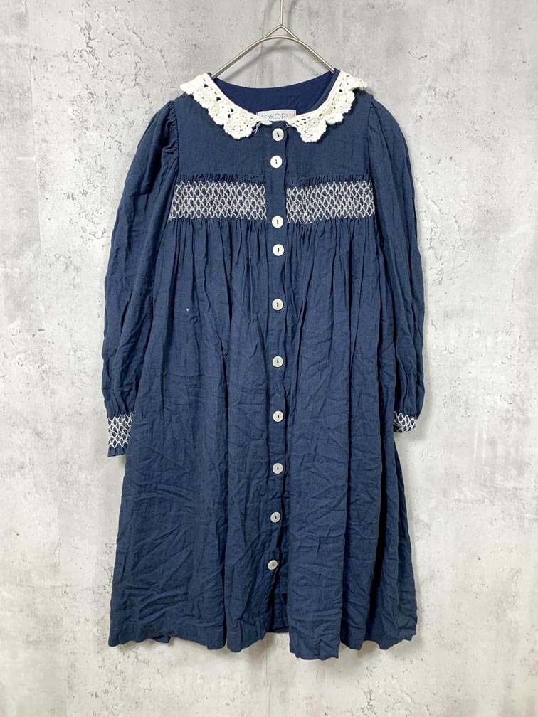 ゆうパケットOK KOKORI ココリ 定価18480円 レース付け襟 刺繍 DIDEM DRESS ワンピース 140cm 紺 ■■拍卖